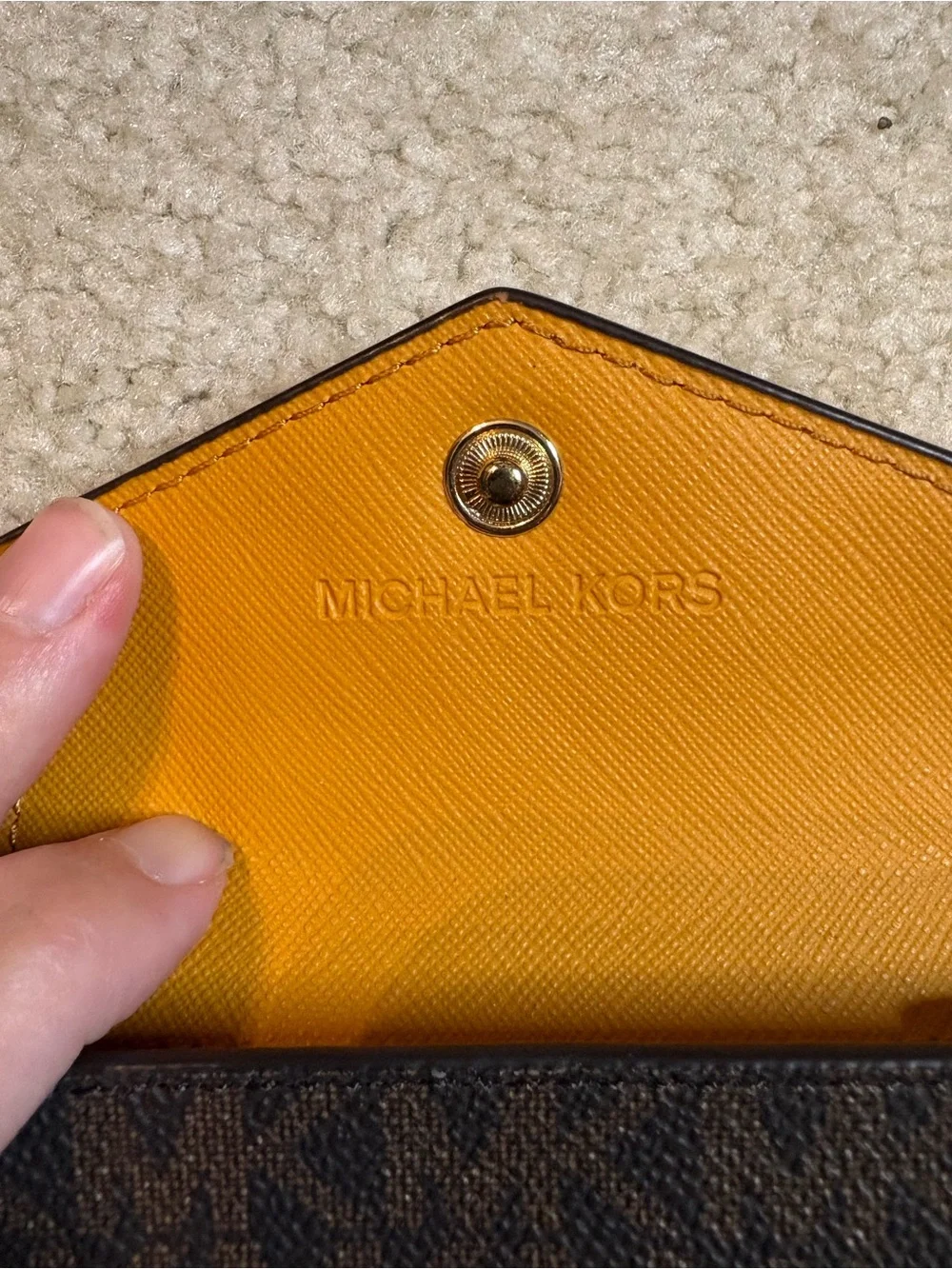 Michael Kors Mustard Yellow & Brown Logo Card Case Keychain